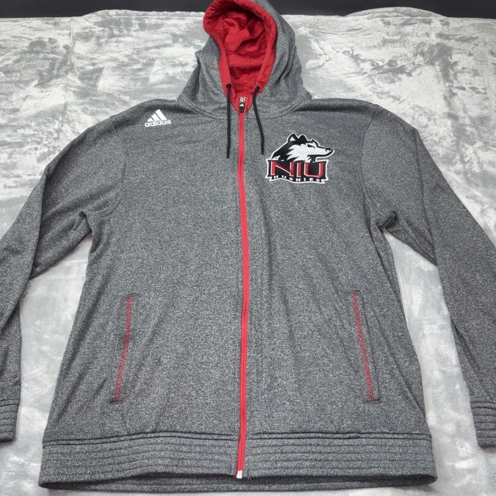 Northern Illinois Huskies  Lg Gray Adidas‎ Climawarm Full Zip Hoodie Jacket NIU